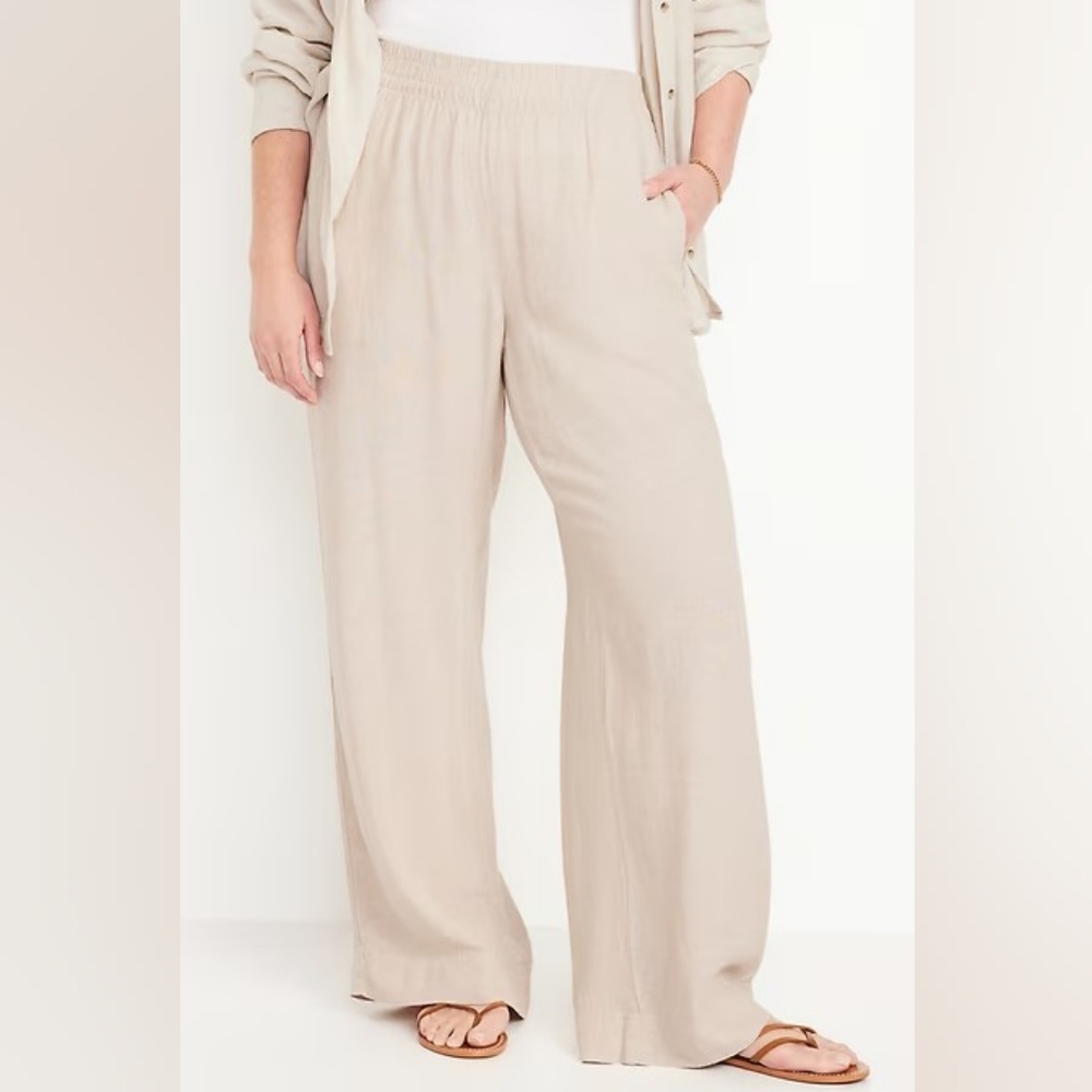 Old Navy Women's Beige Wide-Leg Linen Blend Pants